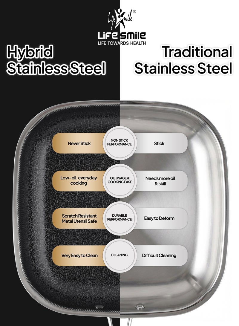 Life Smile 30cm Hybrid Stainless Steel Square Non-Stick Fry Pan with Induction Base (2.8L) - Image 5